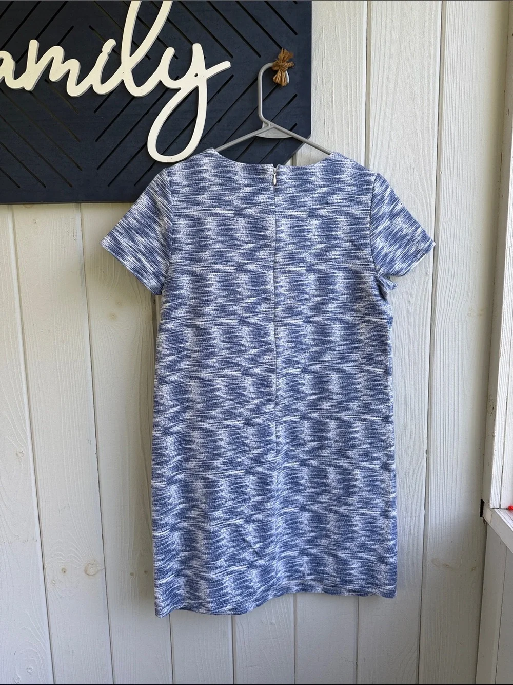 LOFT Blue and White Short Sleeve Shift Dress